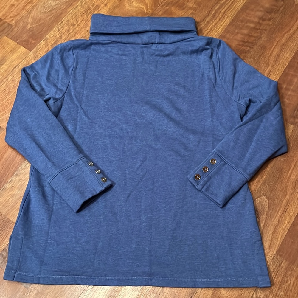 Like new Talbots fleece lined rolled neck blue sweater with gold buttons - Picture 12 of 16